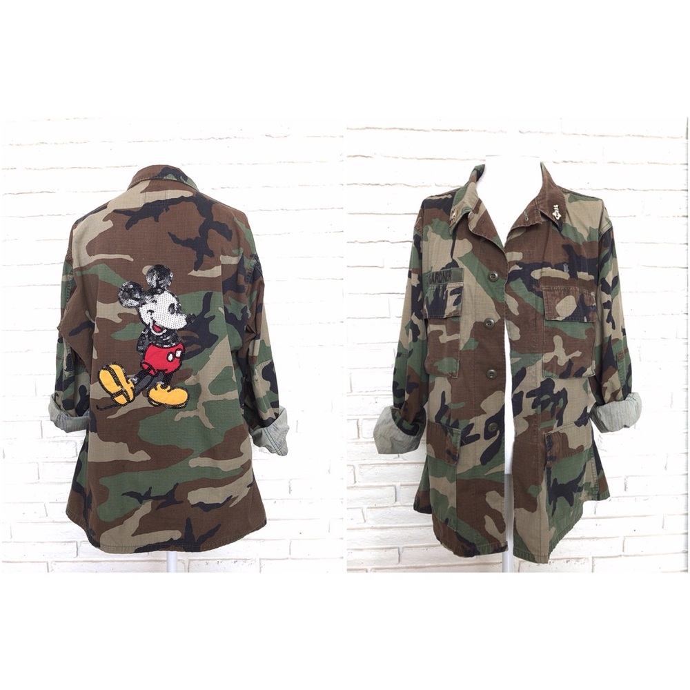 Vintage Military Jacket Upcycled Camouflage XL